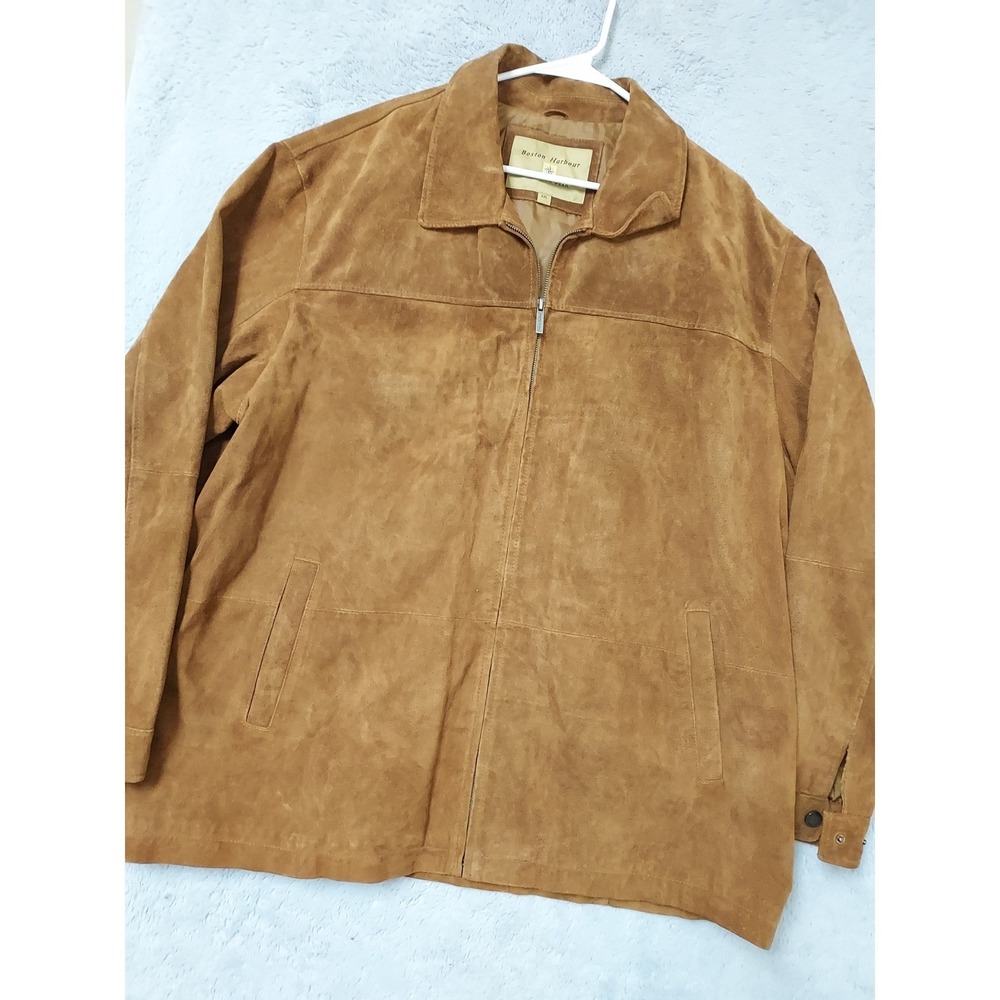 Boston Harbour Jacket Mens XXL 2XL Suede Leather Full Zip Outdoor Brown Lined